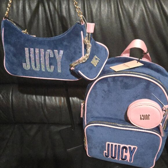 NWT JUICY Velour 4pc BUNDLE/ Large 2pc Backpack and 2pc Chain Purse with Mini - Picture 1 of 16